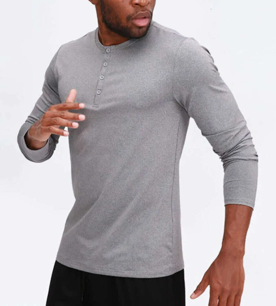 lu Men Yoga Outfit Sports Long Sleeve T-shirt Mens Sport Style Collar button Shirt Training Fitness Clothes Elastic Quick Dry Wear of Thin and dry quickly 5