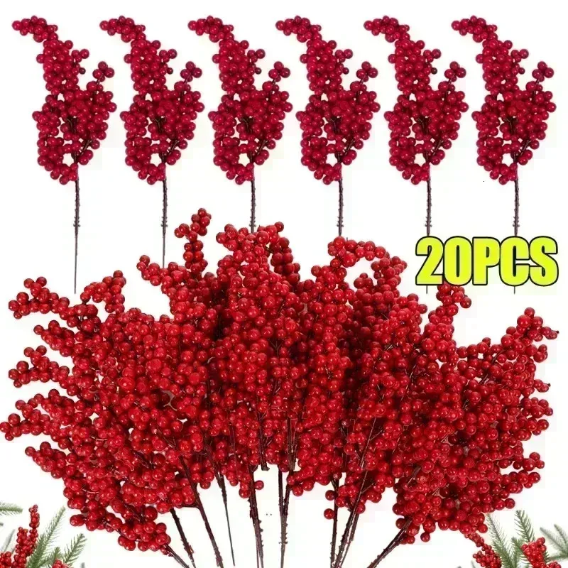 Dried Flowers 120PCS Artificial Berries Christmas Decoration Red Berry Branches for Xmas Tree Party Home Table Ornaments Fruit Wreath Decor 231130