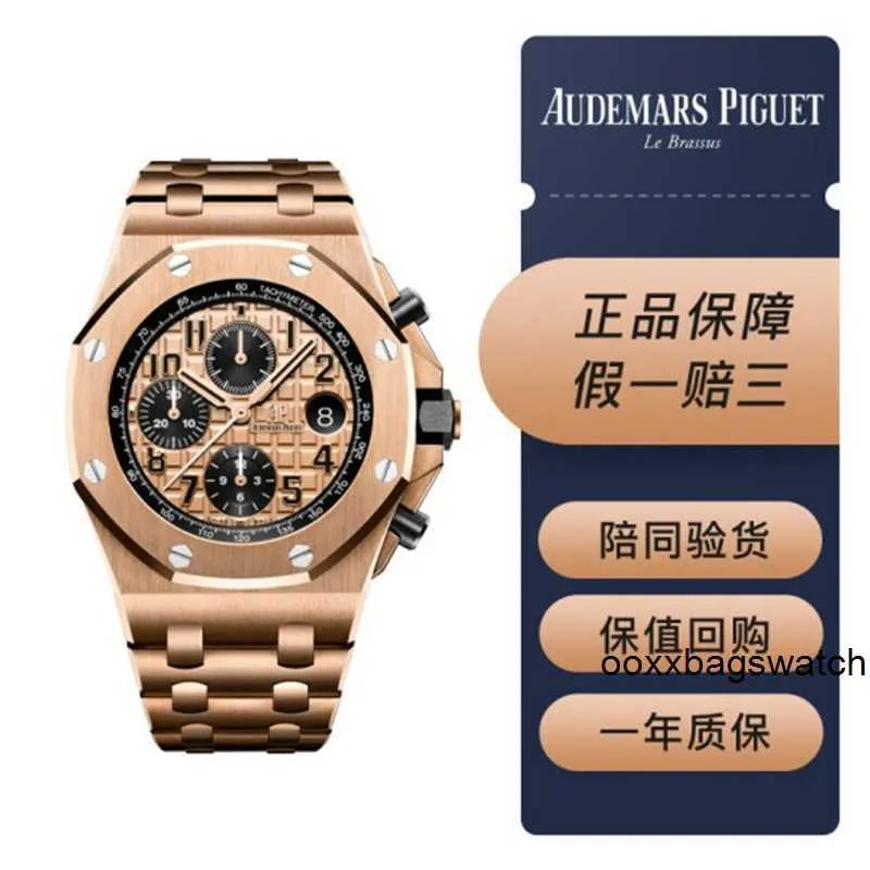 Relógios autênticos online Audemar Pigue Royal Oak Offshore Series 26470OR Rose Gold Back Transparente Masculino Cronometrado Moda Lazer Negócios Máquinas Esportivas Watch HBOR