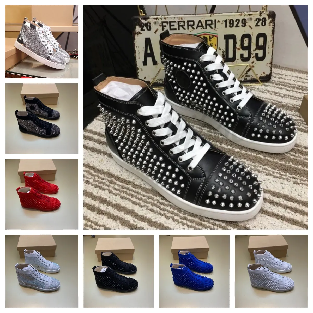 2023 Männer Frauen Luxus Red Bottoms Schuhe Echtes Leder Sneakers Nieten Designer Schuh für Top Schwarz Weiß Spikes Casual Rivet Sneaker