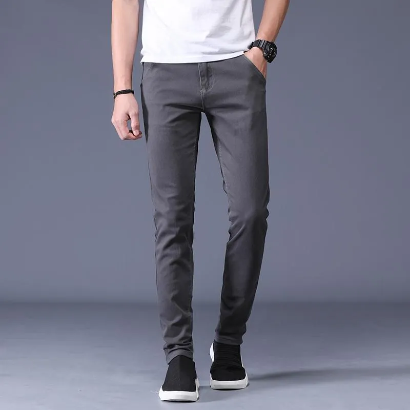 Pantalon homme 2023 automne hommes mode Boutique droite couleur unie décontracté mince pantalon noir vin rouge gris bleu