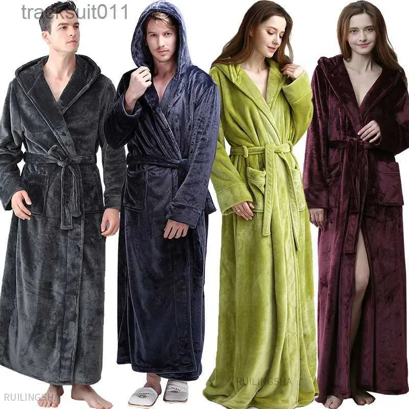 Robes pour hommes Hommes er Long thermique à capuche flanelle peignoir grande taille étoile fermeture éclair hiver chaud Robe de bain vêtements de nuit femmes robe de chambre L231130