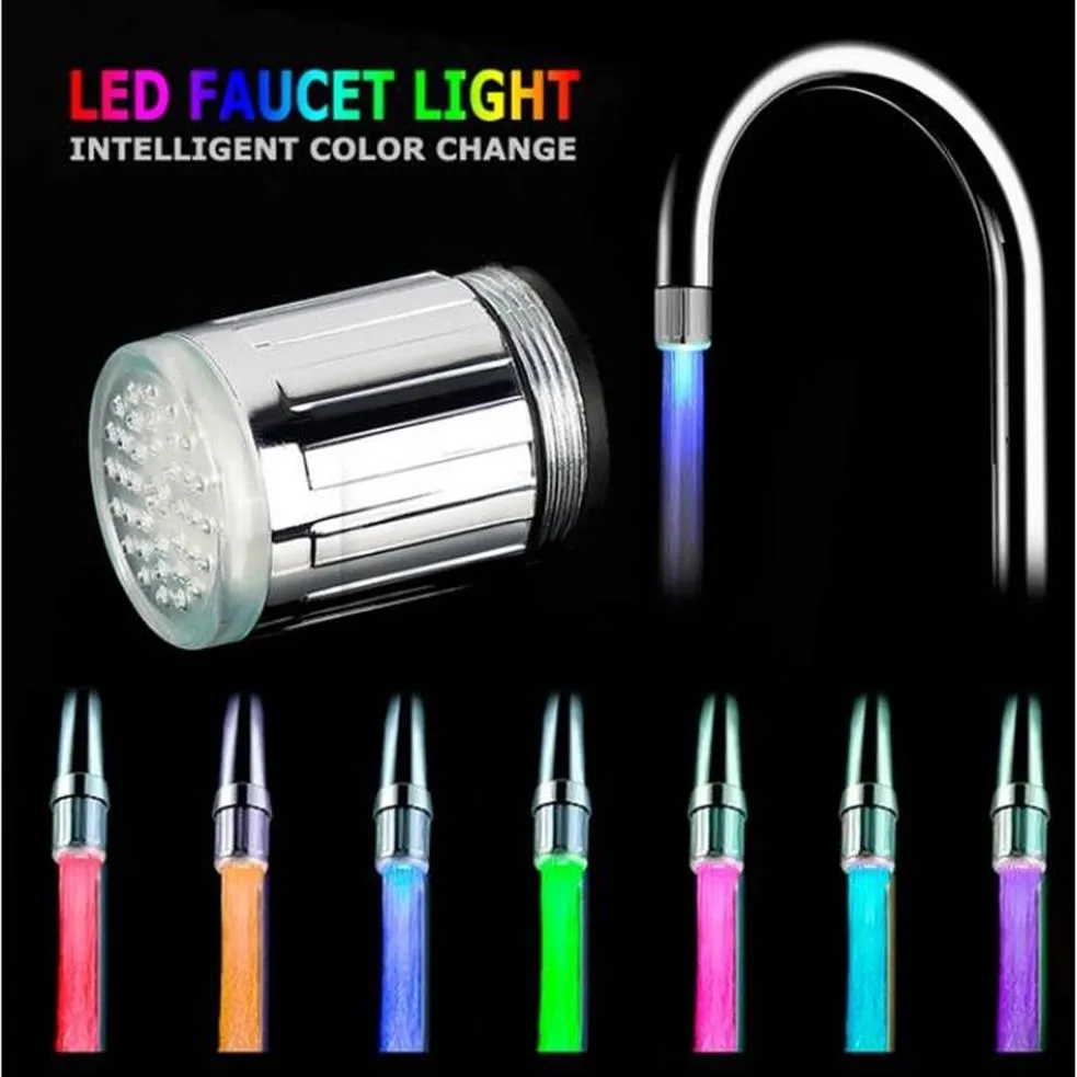 3 färger LED -kranarator LED -ljustemperatursensor Faucet Aerator Soft Bubble Light Tap Facet Spout Munstycke Aerator235Z