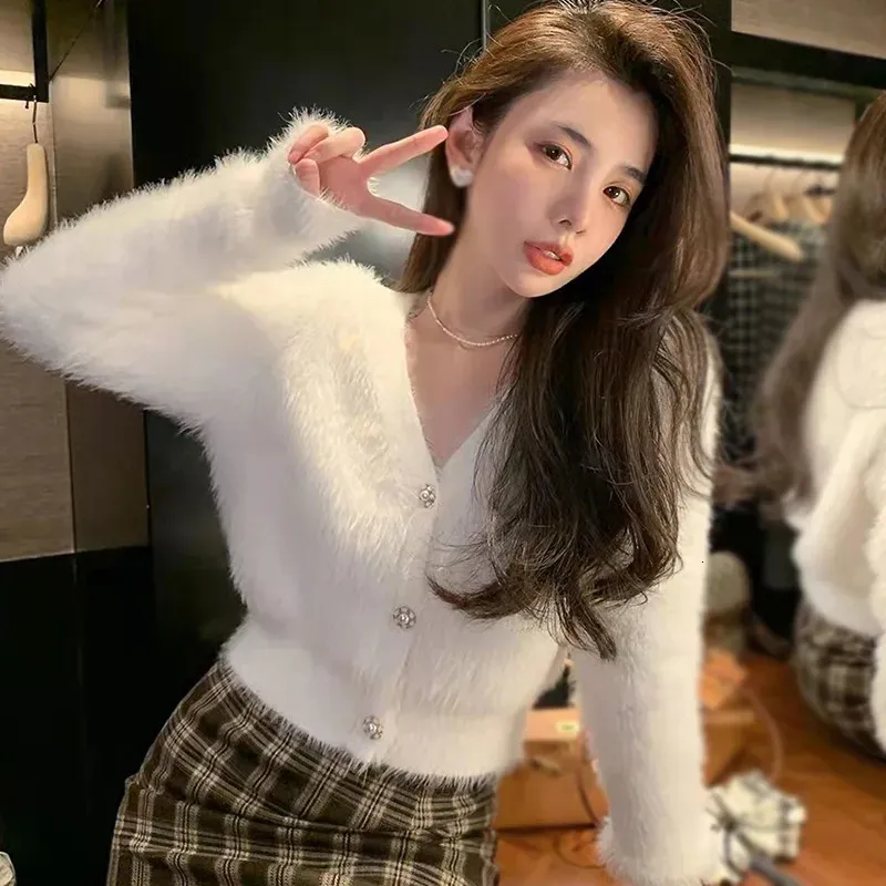 トップス RADIANT Mohair cardigan Womens Fuzzy Sweaters Cardigan V-Neck Button Down Oversized