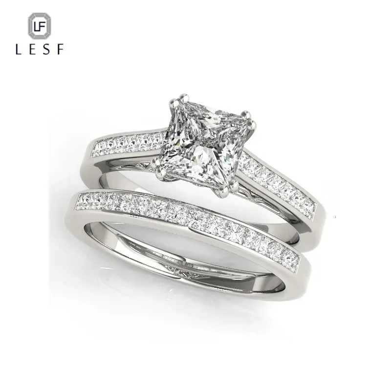 Fedi nuziali LESF Anello di fidanzamento con diamanti taglio principessa da 1/2 ct Set per gioielli da donna Fasce in argento sterling 925 con pavé 231130