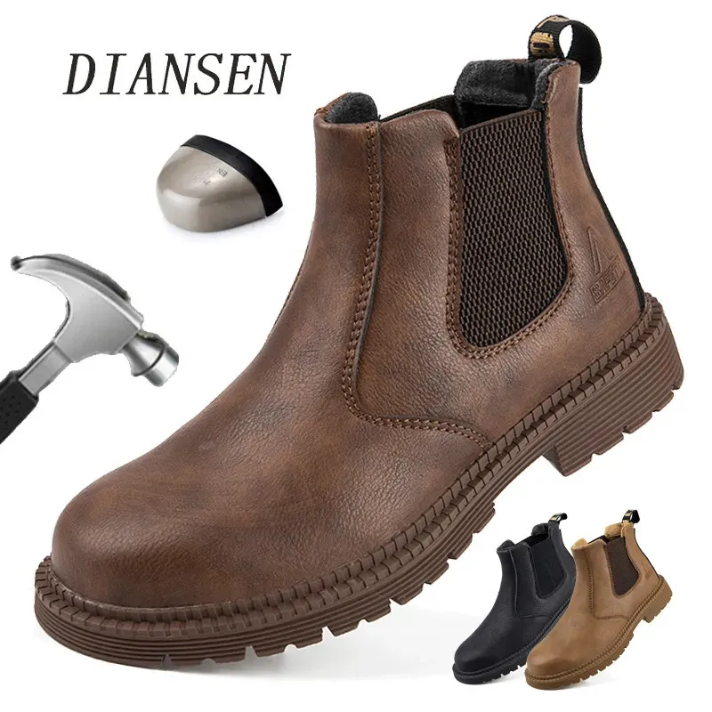 Chaussures de sécurité Chaussures de travail de sécurité imperméables pour hommes Bottes en cuir à tête en acier Chaussures pour homme Chaussures de travail de construction indestructibles Marron 231130