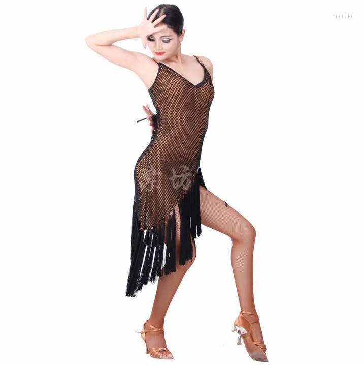 Stage Wear Style Latin Dance Kostüme Senior Spandex Quaste Kleid für Damen Kleider S-4XL