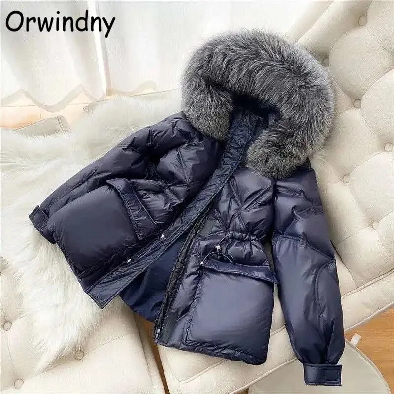 Vestes pour femmes Orwindny cordon mince mode Parkas hiver femmes bureau dame chaud neige porter grand col de fourrure manteaux imperméables femme 231129