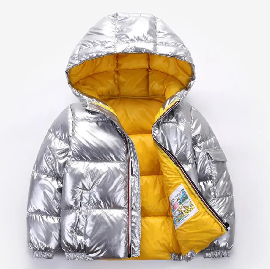 2024 Barn Down Jacket Coat For Kids Girl Silver Gold Boys Casual Hooded Coats Baby Clothing Outwear Kid Parka Jackor Snowsuit