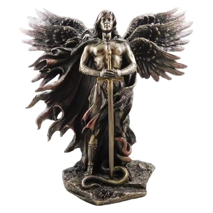 Bronzed Seraphim Six-winged Guardian Angel With Sword And Serpent Big Statue Resin Statues Home Decoration 211229249W