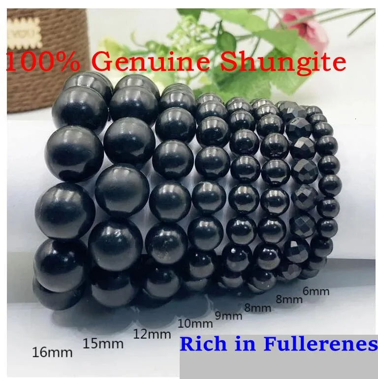 Chain Wholesale 1pcs 100% Natural Russia Shungite Bracelet Healing Gem stone Jewelry Bracelet 6mm 8mm 12mm 16mm Rich in Fullerenes 231130