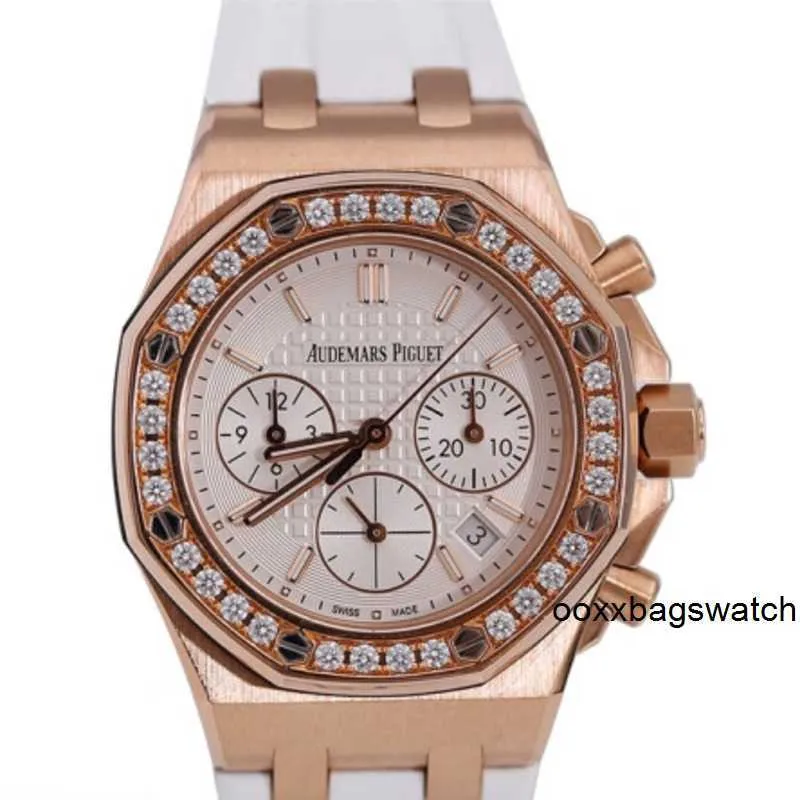 Authentic Watches Online Audemar Pigue 26231OR Royal Oak Offshore Panda Face White Plate Ladies Rose Gold Diamond Watch Automatic Mechanical Swiss Watch World HB7F
