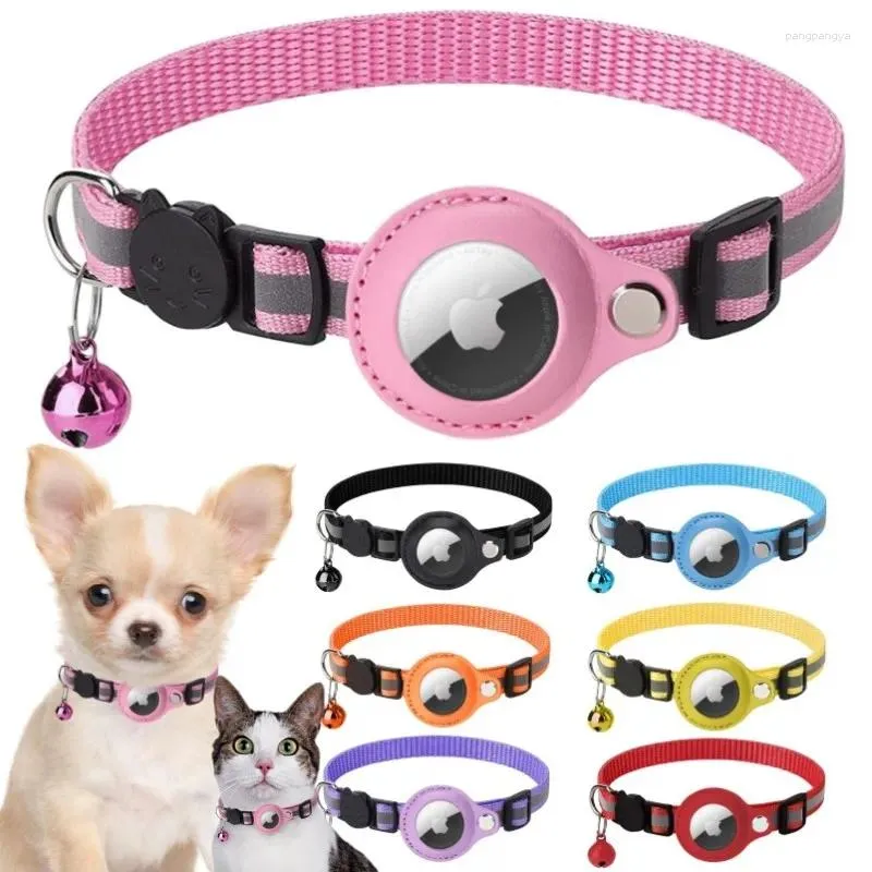 Dog Collars Anti-Lost Cat Collar Reflective Apple Airtag Tracker Protective Case With Bell WaterProof Kitten Necklace Pet GPS Accesories