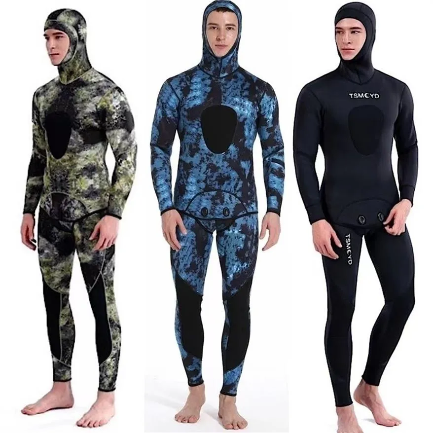 m Camouflage combinaison à manches longues Fission à capuche 2 pièces de néoprène Submersible pour hommes garder au chaud combinaison de plongée étanche 220316245U