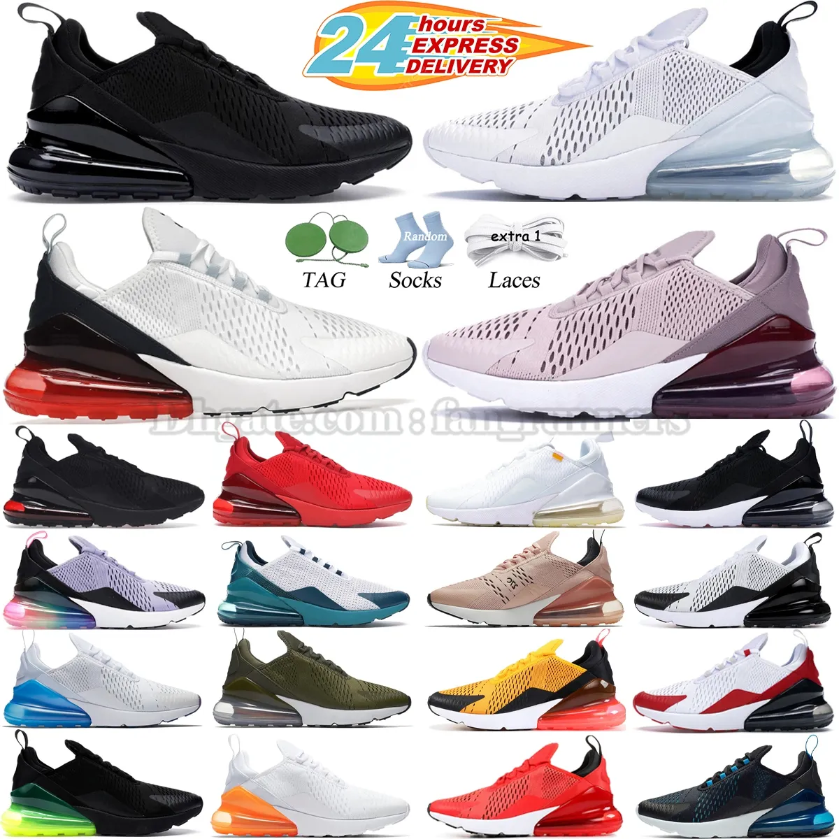 Men s Women s 270s Nice MX 2024 Running Sneakers Soft Pink Black White Rose Blue Red