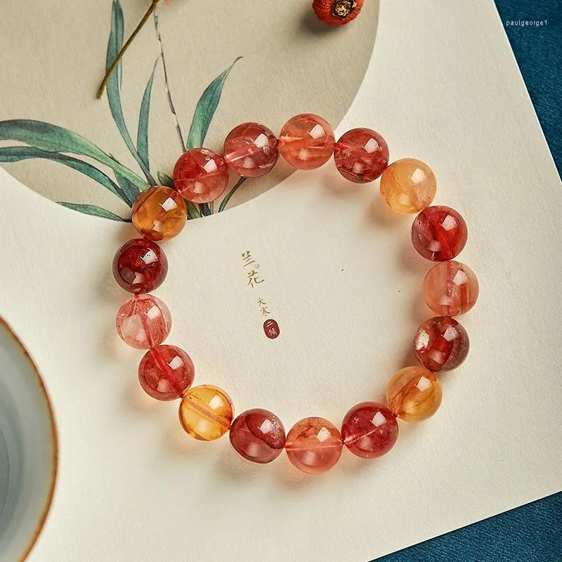 Perline rotonde di quarzo ematoide rosso naturale del filo Una stringa di ornamento di cristallo rossastro del braccialetto all'ingrosso