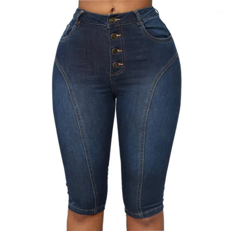 Damen Jeans MUQGEW Sommer Shorts Damen Streetwear Hohe Taille Button-Down-Taschen Denim Dünne Knielange Hose#g4