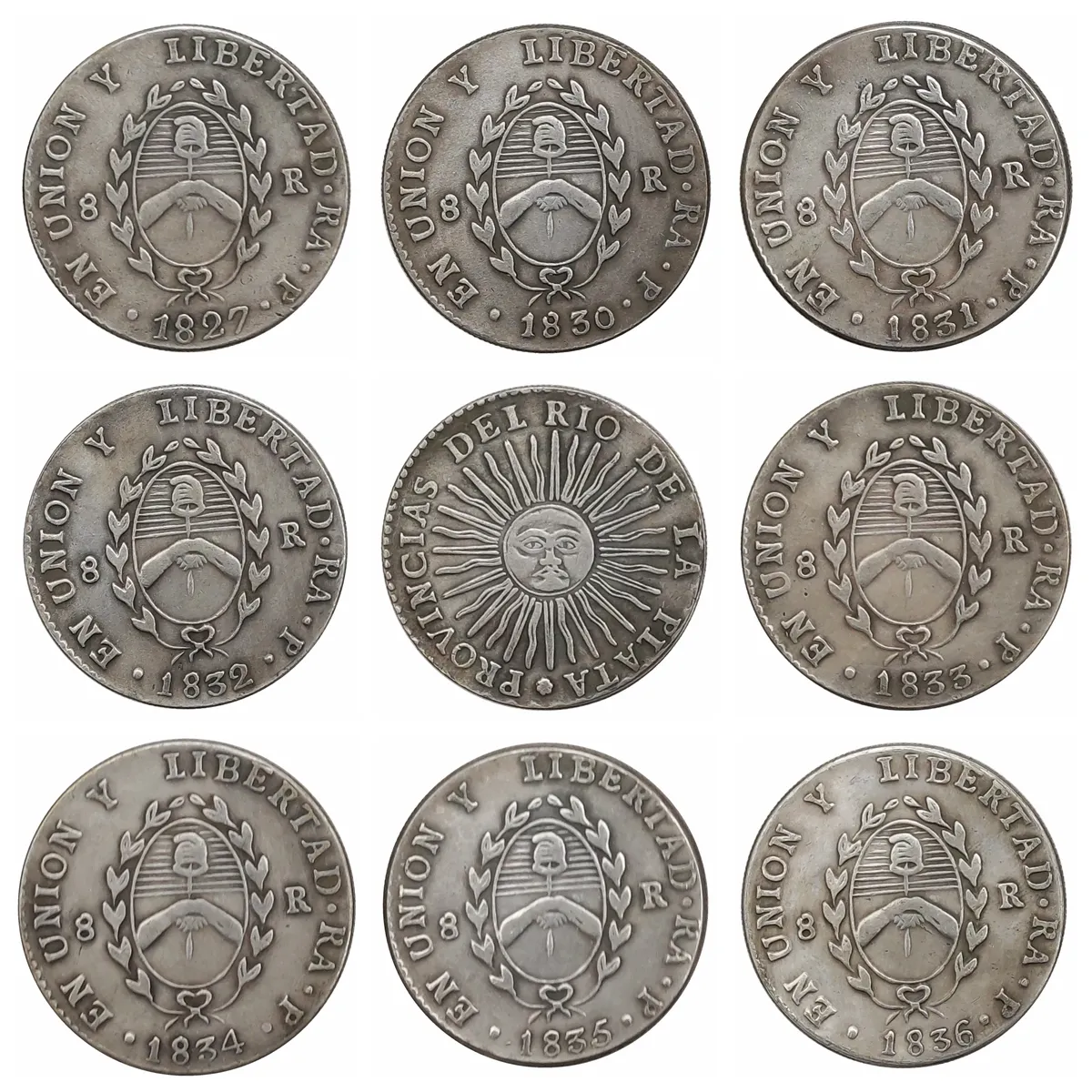 1827-1836 Argentine argent plaqué pièces copie