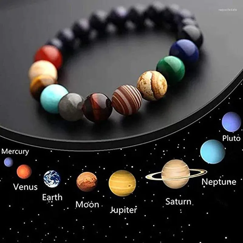Strand Natural Stone åtta planeter pärlarmband män kvinnor universum sju chakra armband yoga energivgalax solvaruvaru smycken smycken