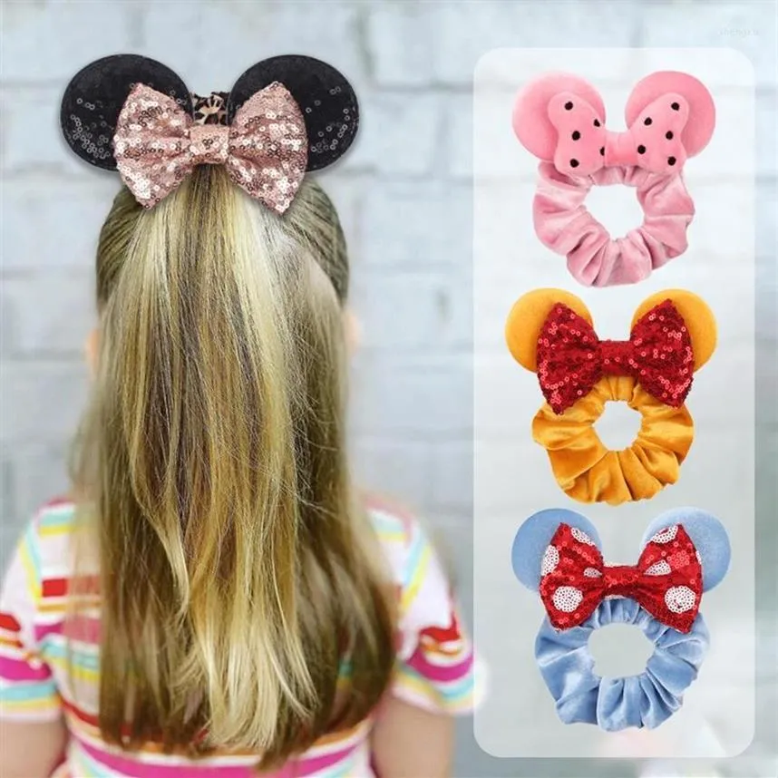 Hair Accessories 2023 S Christmas Mouse Ears Sequins Bows Headband Women Velvet Scrunchies Bands For Girls Party DIY191k