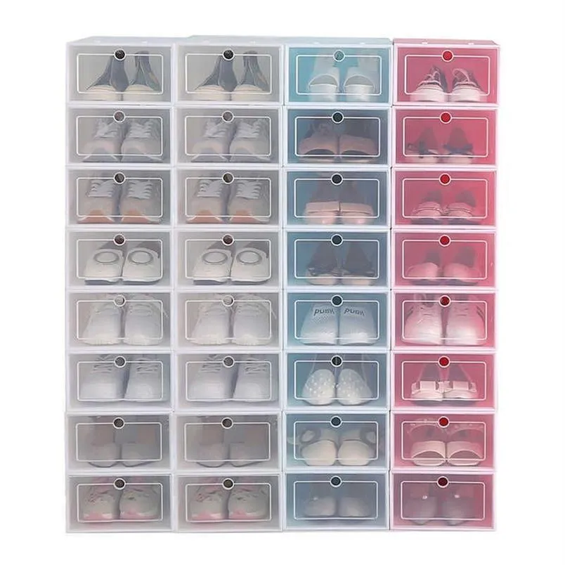 Conjunto de caixa de sapatos multicolorida, 12 peças, armazenamento dobrável, plástico transparente, organizador de casa, rack de sapatos, exibição de pilha, organizador de armazenamento, caixa única x155i