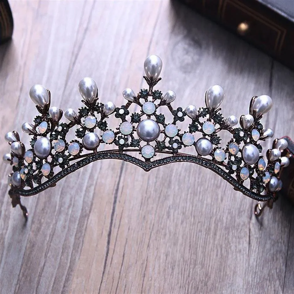 Barok Vintage Kristal İnci Gelin Tiaras Saç Bandı Başlığı Siyah Rhinestone Prenses Pageant Taç Düğün Saç Aksesuarları Y2335H
