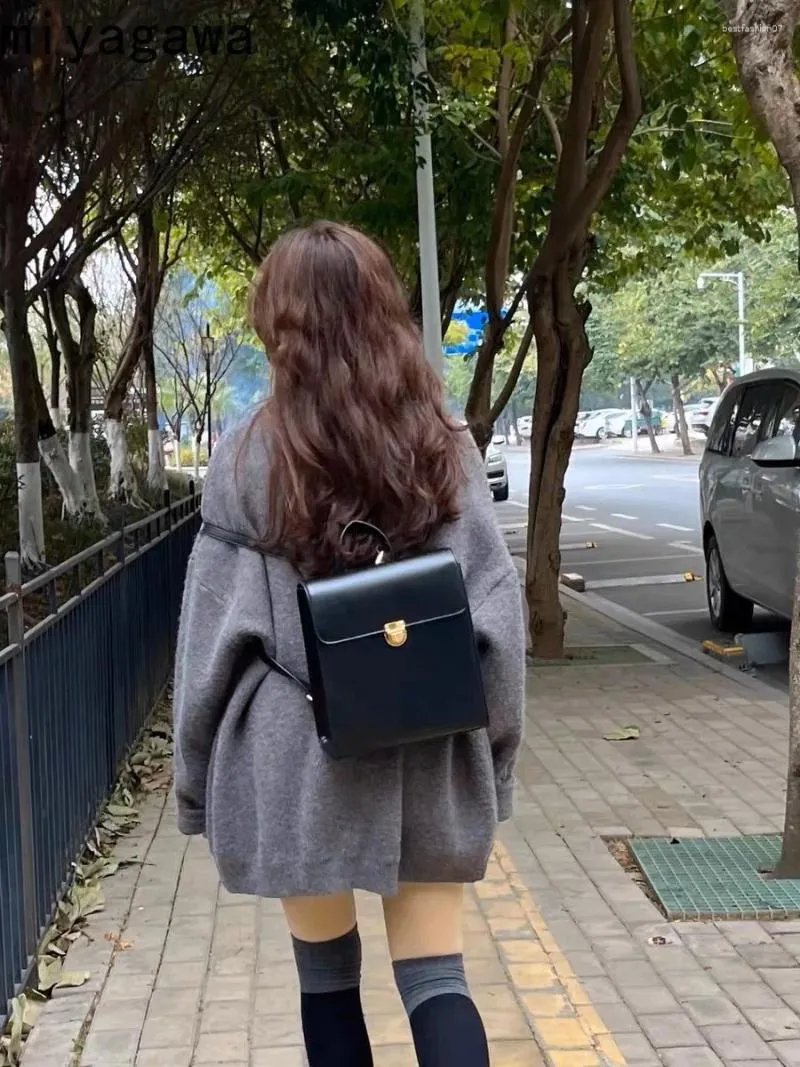 Schultaschen Miyagawa Retro japanischer Rucksack Damen College-Stil einfache schwarze vielseitige JK-Rucksäcke