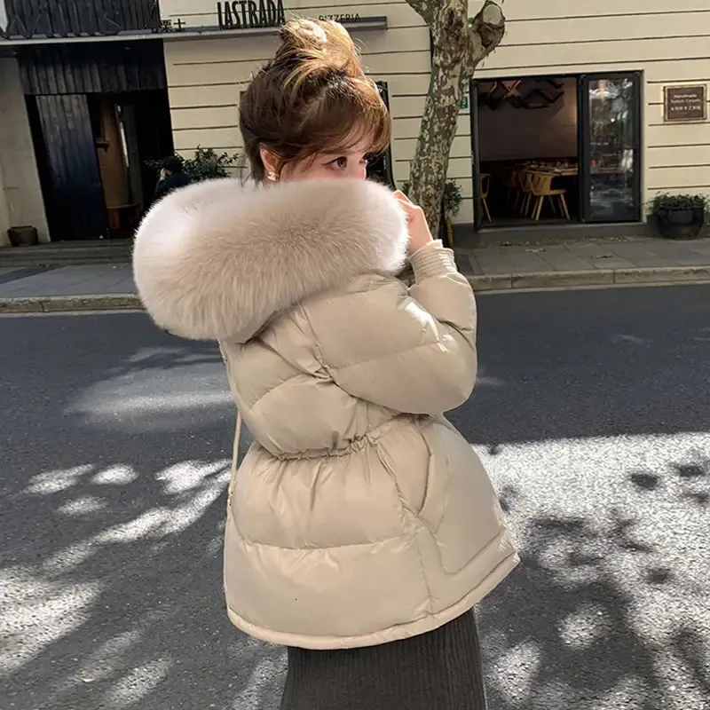 Veste d'hiver en fausse fourrure pour femme, manteaux en duvet avec col réel, Faux col, mode coréenne, canard blanc, chaud et solide, 2023, 231129