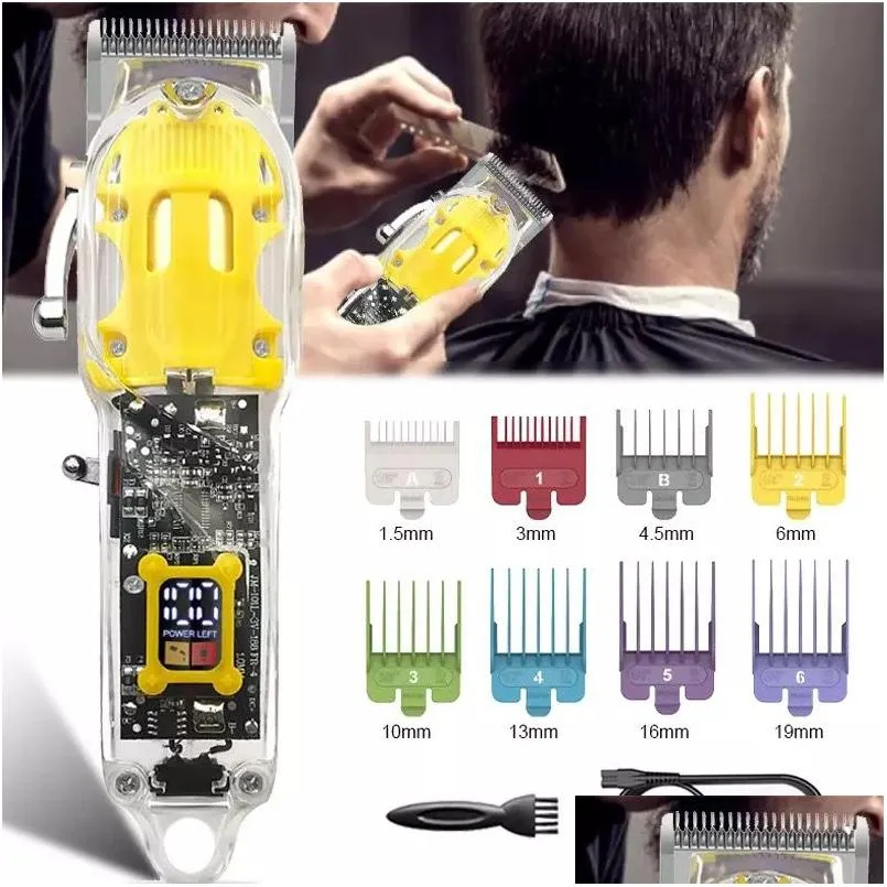 Aparador de cabelo Transparente Elétrico Mens Barba Aparando Clippers USB Recarregável Corte Hine Drop Delivery Produtos Cuidados Styli Dhvgr