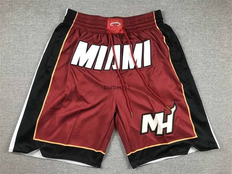 Heats Basketball Short Miamis Hip Pop Laufhose mit Taschenreißverschluss, genäht, Rot, Größe S-XXL