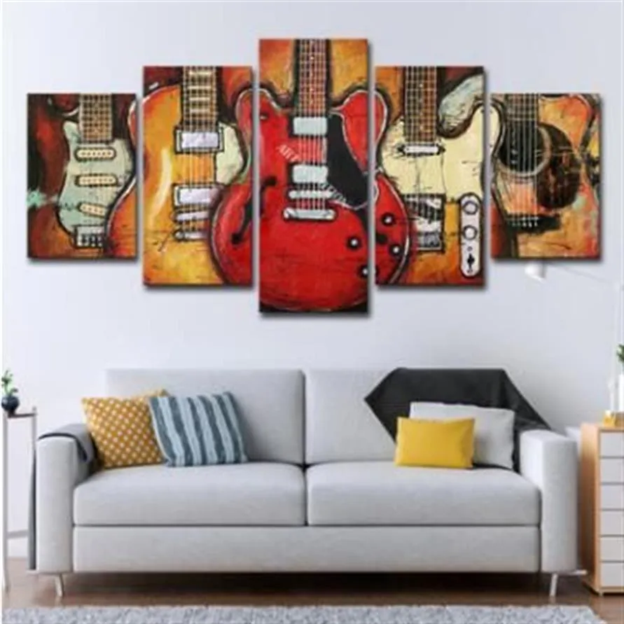 Immagini di arte della parete su tela 5 pannelli musica moderna chitarra senza cornice pittura a olio su tela immagine della parete per camera da letto senza cornice Soccer301o