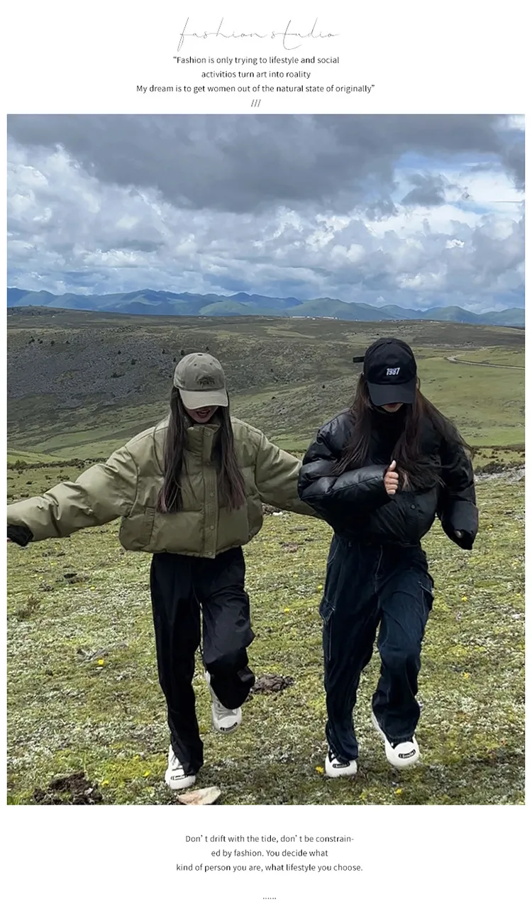 PU Cuir Femmes Saison Nouveau Court Col Debout Épaissie Petit Homme Pain Vers Le Bas Manteau En Cuir Manteau Tendance veste de sport en plein air Mode