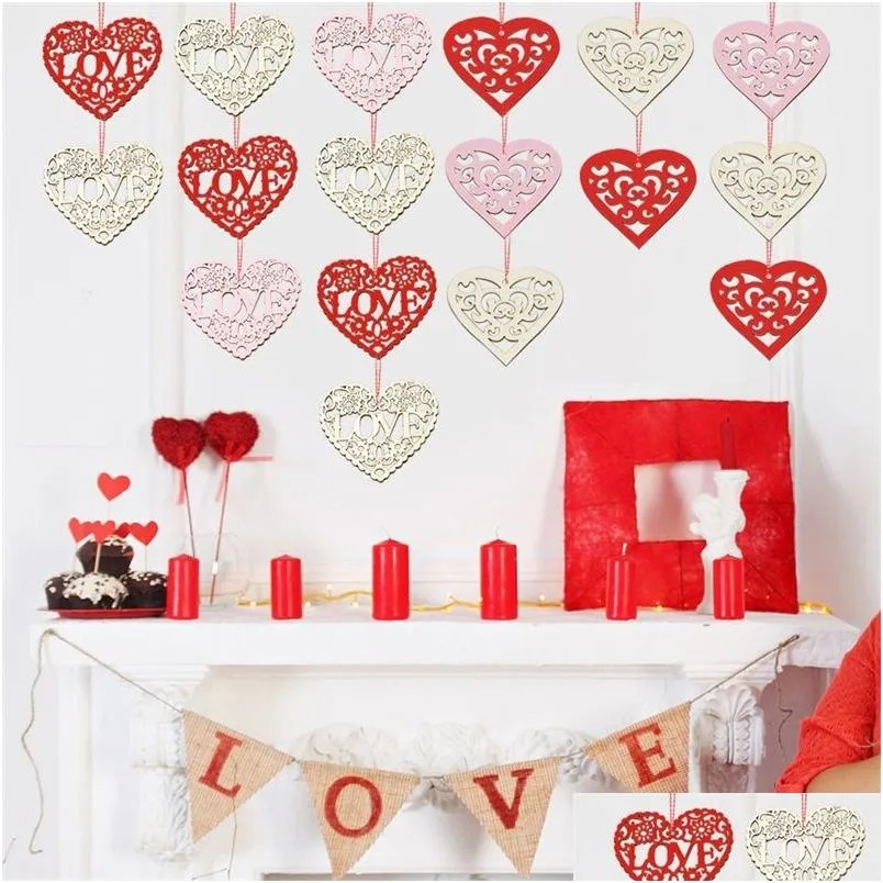 Décoration de fête Ornements d'amour en bois 6 styles Décorations de mariage Fournitures de cadeaux de la Saint-Valentin 8Cmx8Cmx0.3Cm Livraison directe à domicile G Dhasz