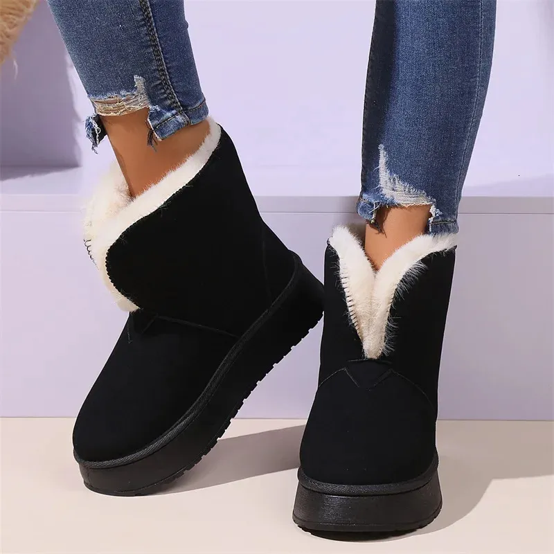 Stiefel Schuhe für Frauen Ärmel Winter Fleece zum Warmhalten solide weiblich kurzes Fass niedriger Absatz Schnee 231130