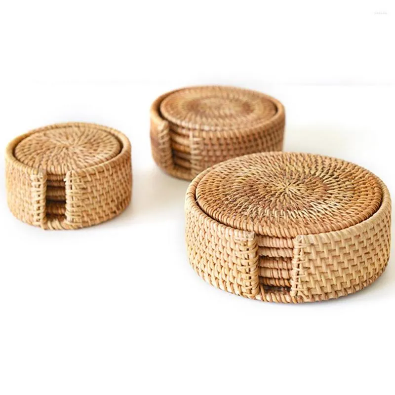 Bord Mattor 6st Padding Round Holder Drink Placemat Kitchen Cup Tea Pot Natural Rattan Woven Heat Handmade Isolation