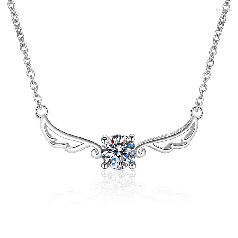 Correntes AZ089-X Lefei moda tendência luxo clássico moissanite diamante-set ângulo asa colar mulheres 925 prata festa encantos jóias presente