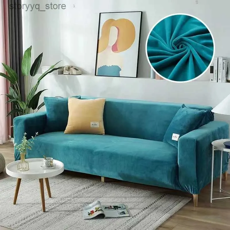 Pokrywa krzesła aksamitna sofa pokrywa grube sprężyste 1/2/3/4 do salonu Pluszowa kanapa w kształcie litery L Q231202