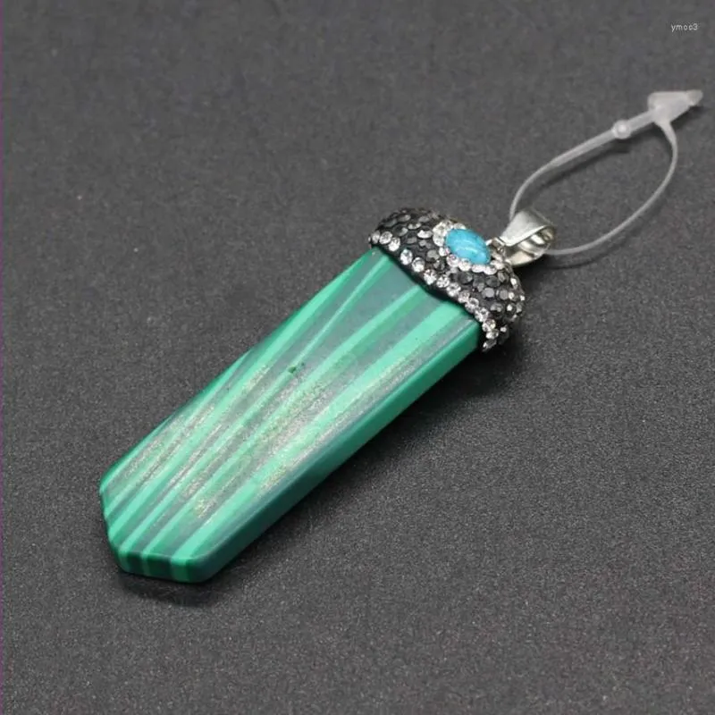 Pendant Necklaces FYJS Unique Silver Plated Sword Shape Malachite Stone With Rhinestone Rose Pink Quartz Jewelry