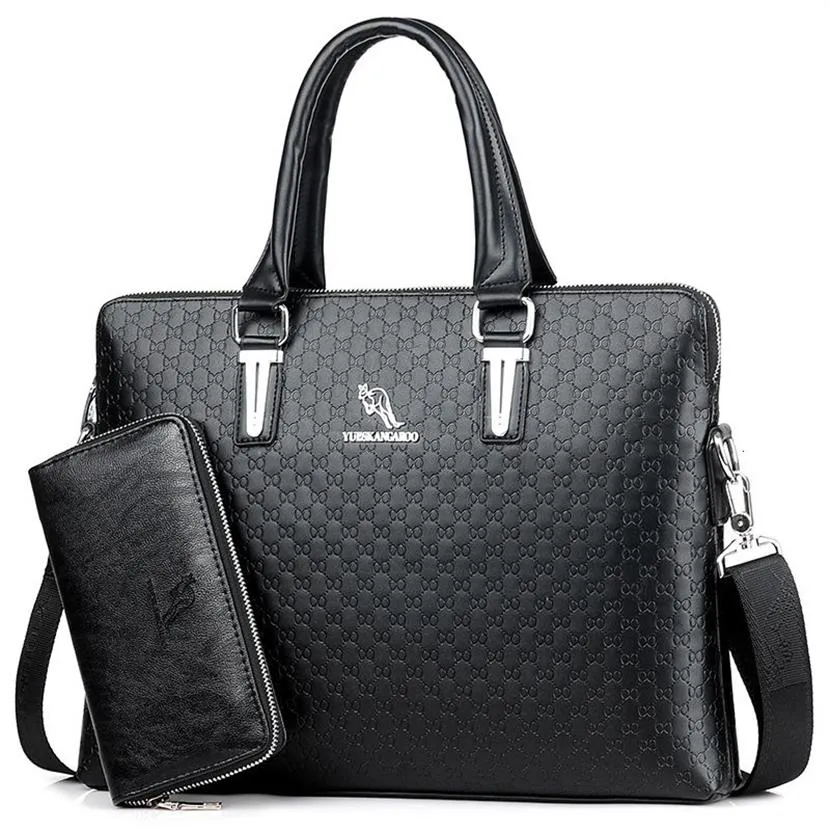 KANGAROO Famous Brand Men Briefcases Leather Handbag Vintage Laptop Briefcase For A4 Document Shoulder Bag Male Office Work Bag CJ2742