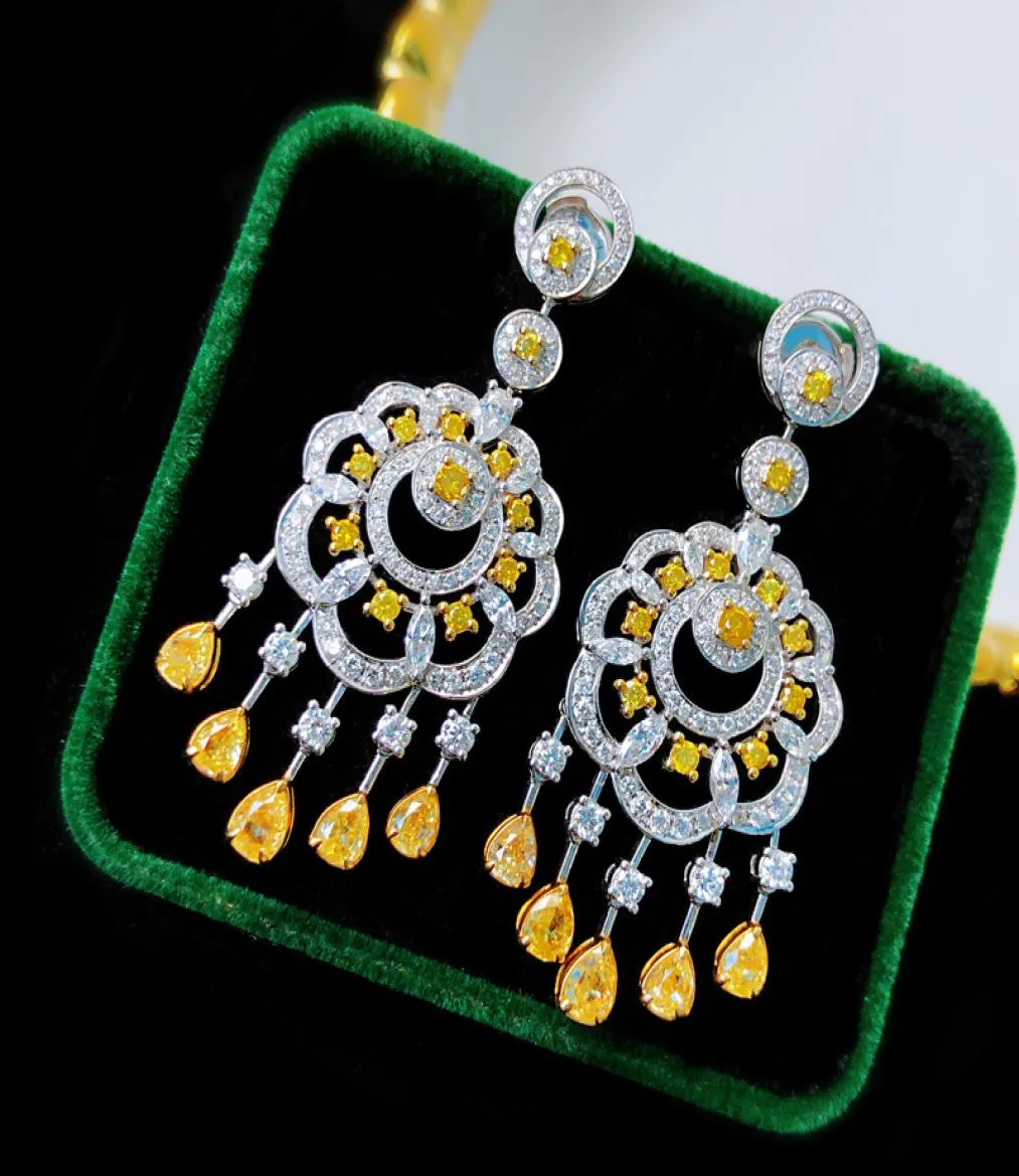 Vintage 925 sterling silver Dangle Earring Lab Topaz Diamond Party Wedding Drop Earrings for Women Bridal Charm Jewelry Gift1741946