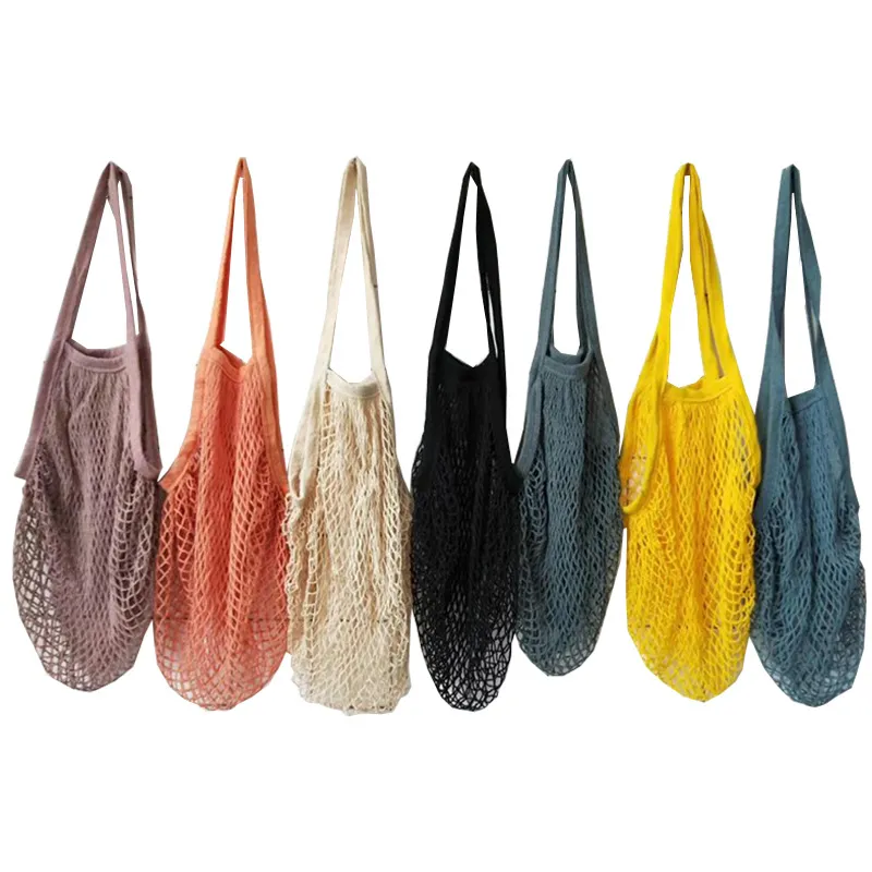 Alışveriş çantaları çanta alışveriş tote ağ örgü pamuk ipi yeniden kullanılabilir uzun saplı meyve sebze depo çantaları çanta ev organizatör çantası dh9876