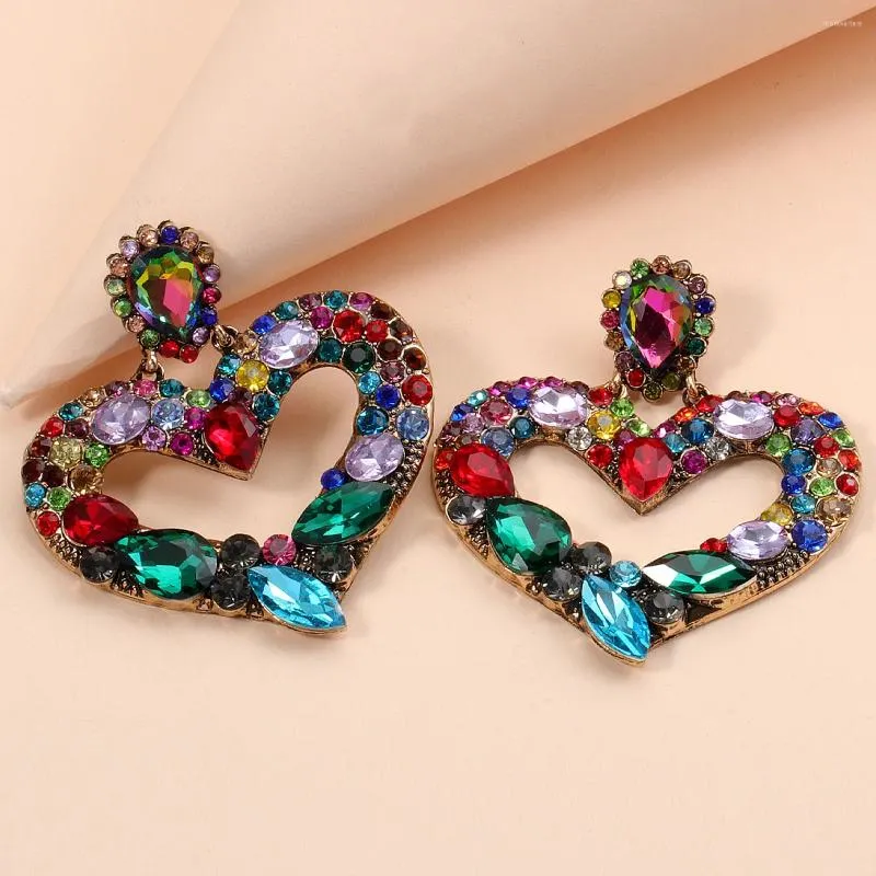 Studörhängen Multicolor Crystal Rhinestone Heart For Women Girl Ladies Fashion Luxury Jewelry Colorful Vintage Earings Studs