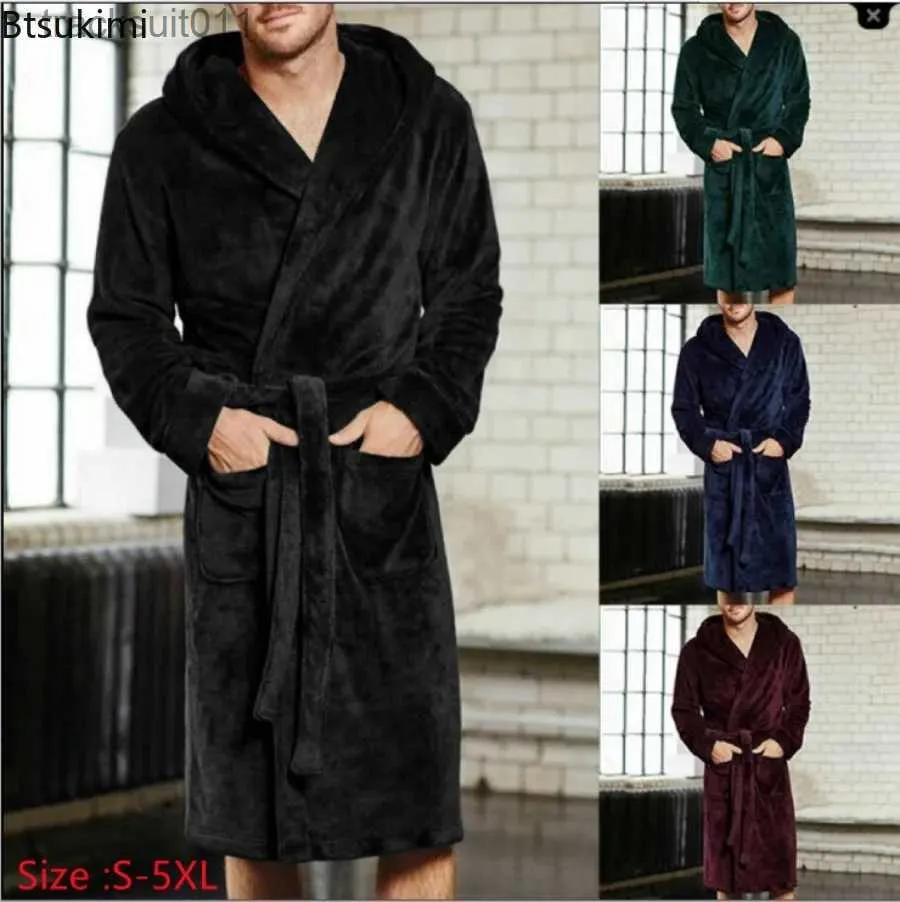 Men's Robes 2023 Men's Warm Flannel Bathrobe Winter Casual Robes Sleepwear Long Sle Plush Shl Bath Robe Lounge Nightgown Homewear L231130