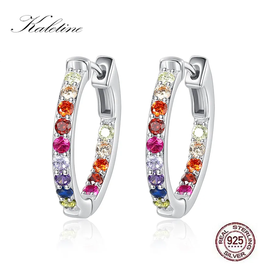 Dangle Chandelier Kaletine Rainbow Heart 925 Sterling Silver Hoop Earrings CZ Ladies Korean Fashion Zirconia Women Earrings Charm Jewelry Gifts 230428