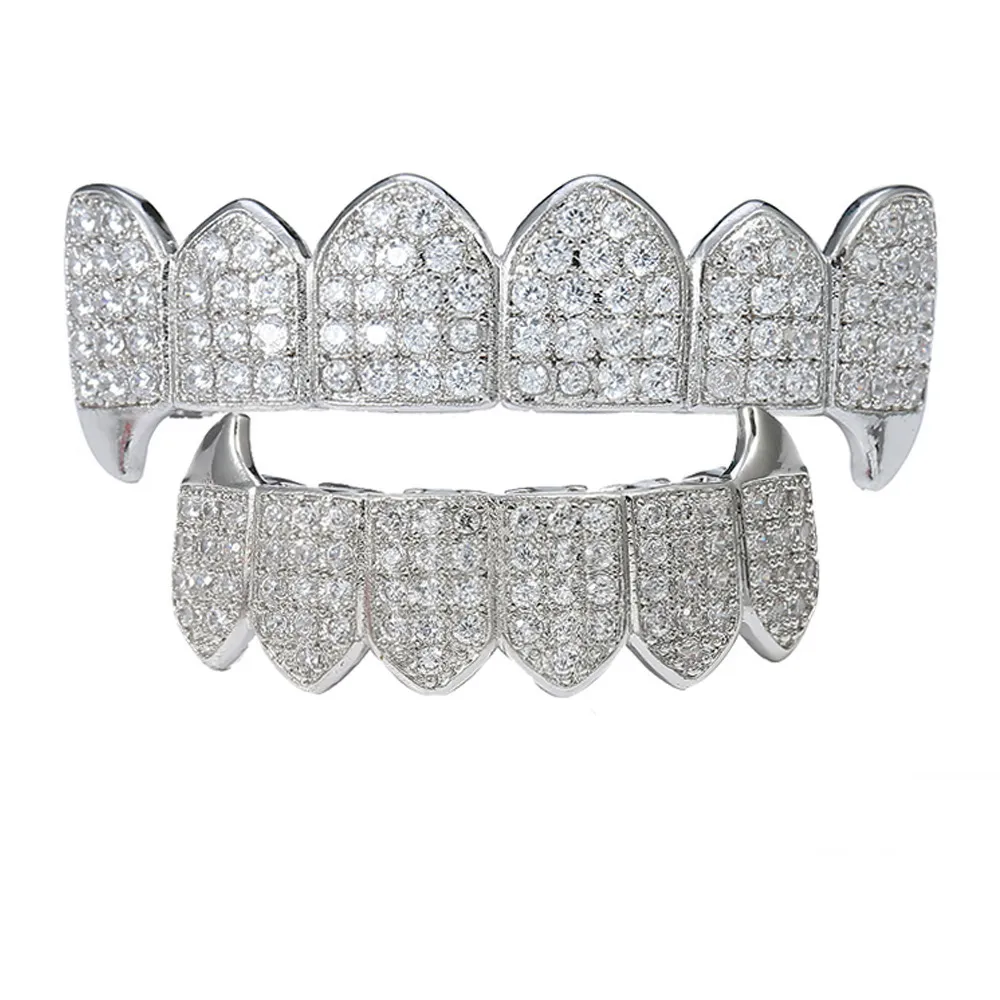 Teste aprovado dentes de diamante bling Grillz Configuração superior 925 Sterling Silver Silver Moissanite Grills Dental Bocal Hip Hop Fashion Jewelry Jóias