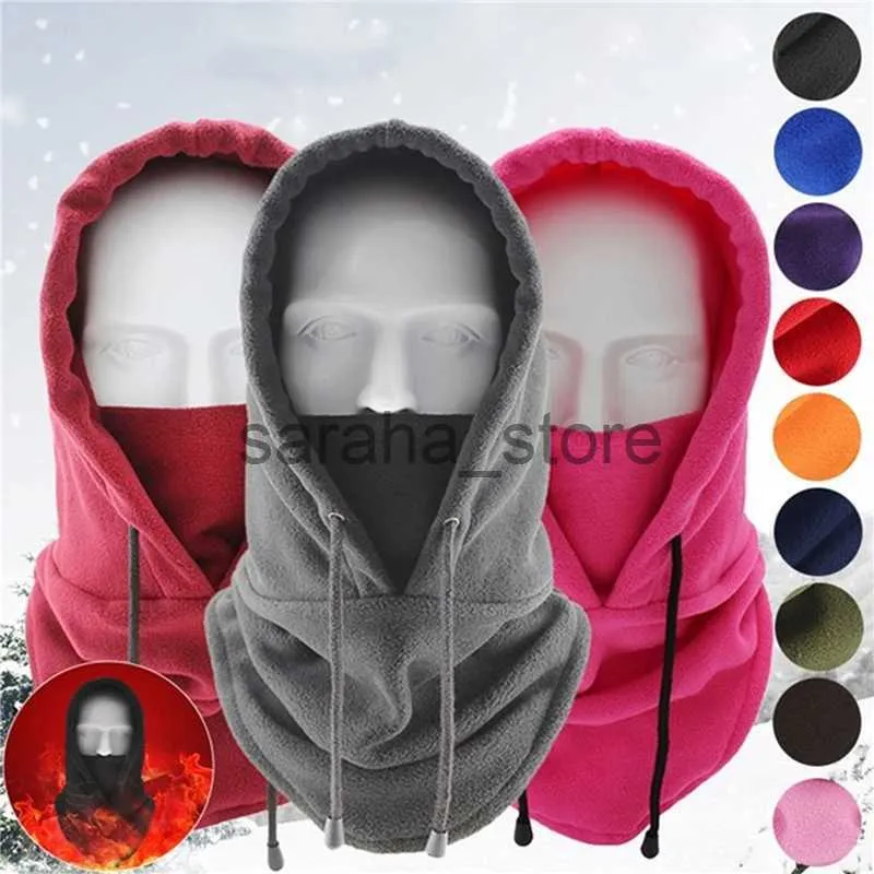 Beanie/Skull Caps Thermal Fleece Balaclava Hat Hooded Neck Warmer Cycling Face Mask Outdoor Winter Skiing Sport Face Mask Men Cycling Masked Caps J231130