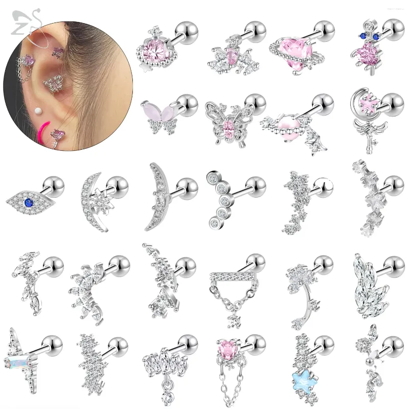 Stud Earrings ZS 1PC 18G Stainless Steel For Women Butterfly Heart Moon Shape Earring Simple Korean Ear Cartilage Piercing