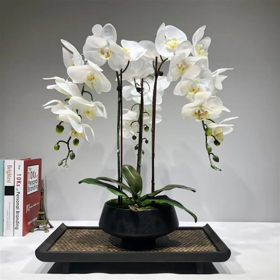 Großes künstliches Orchideen-Blumenarrangement, PU, fühlt sich echt an, Boden, Tischdekoration, hochwertiger Blumenstrauß, keine Vase 2012414