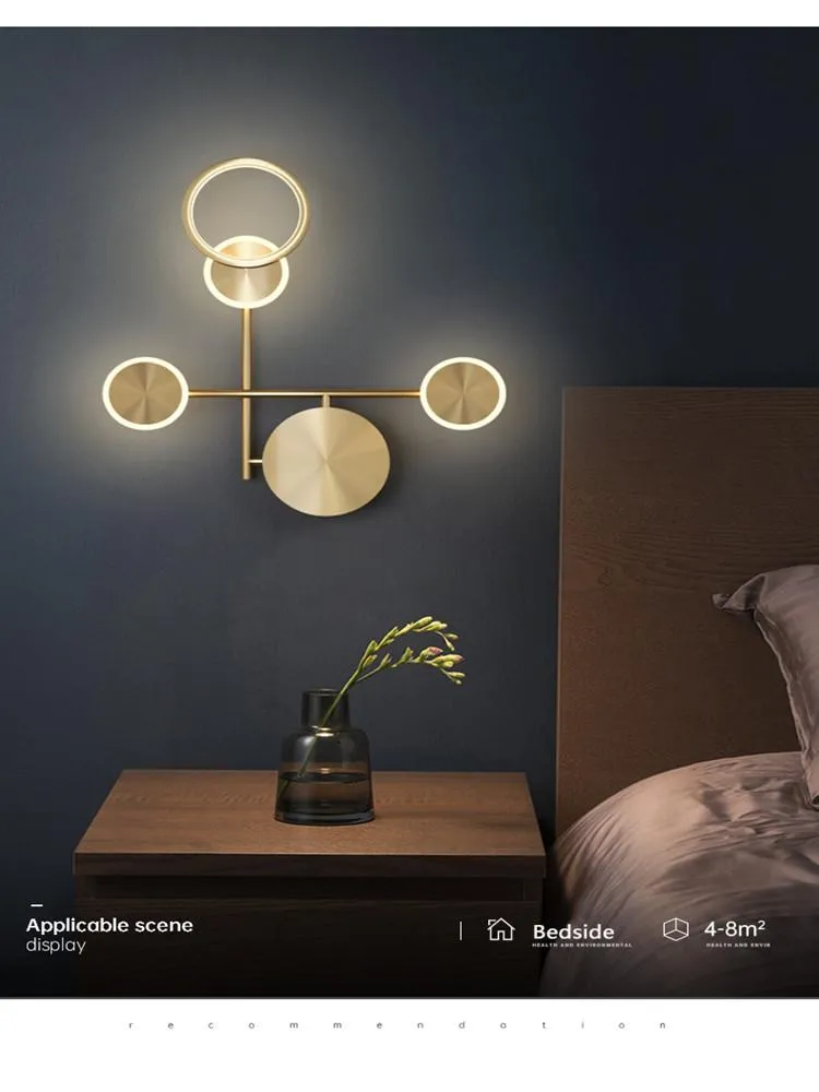 Lámpara de pared Moderna Cobre LED Mesita de noche Giratorio Negro y Oro Araña Techo Escalera TV Fondo