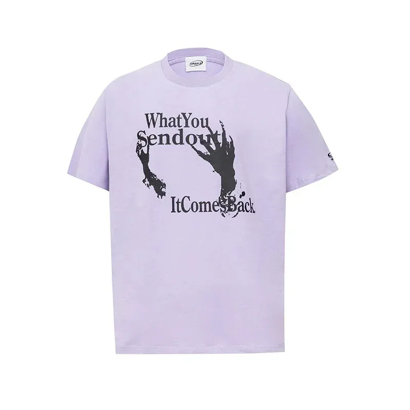 High Street Oversize Hand Print T Shirt Men Women Casual Fashion Purple Black White Tee Vintage Cotton